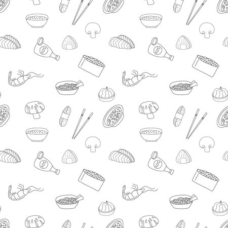 Hand drawn seamless pattern sushi, rolls.のイラスト素材