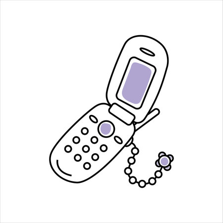 Hand drawn vector illustration flip phone 90s. isolated on white backgroundのイラスト素材