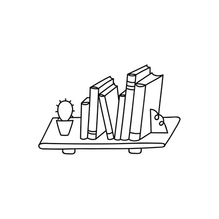 Hand drawn vector illustration bookshelf. isolated on white backgroundのイラスト素材