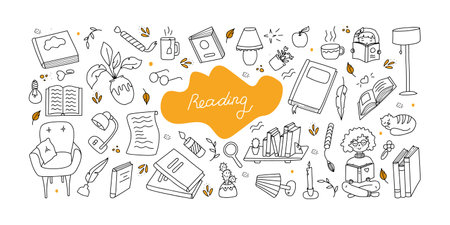 Hand drawn set of reading books. isolated on white backgroundのイラスト素材