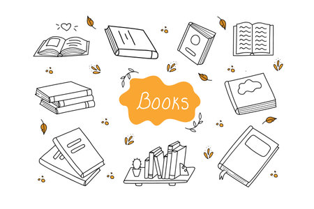 Hand drawn book set. isolated on white backgroundのイラスト素材