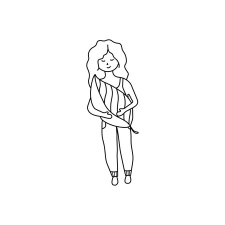 Hand drawn vector illustration girl ecologist. isolated on white backgroundのイラスト素材