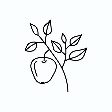 Hand drawn vector illustration of an apple on a branch. isolated on white backgroundのイラスト素材