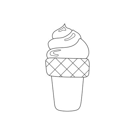 hand drawn vector illustration ice cream in waffle coneのイラスト素材