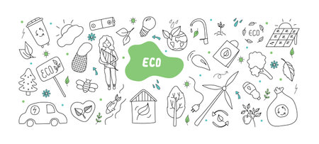 Hand drawn vector set ecology. isolated on white backgroundのイラスト素材