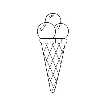 hand drawn vector illustration ice cream in waffle coneのイラスト素材