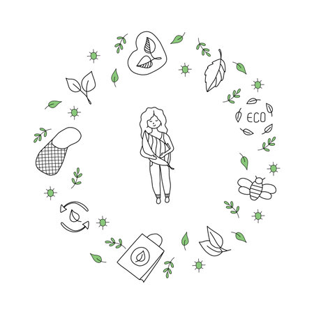 Hand drawn vector set ecology.のイラスト素材