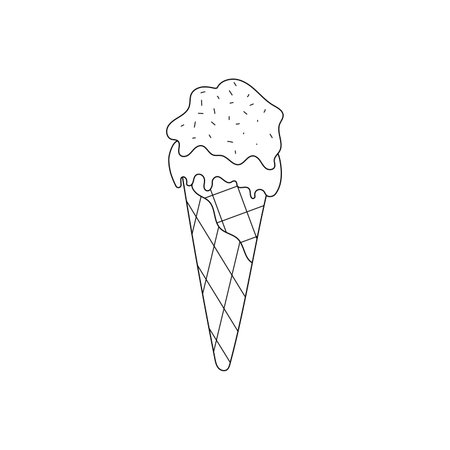 hand drawn vector illustration ice cream in waffle coneのイラスト素材