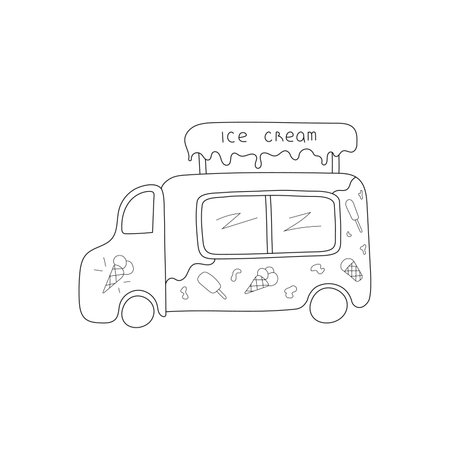 hand drawn vector illustration ice cream truckのイラスト素材