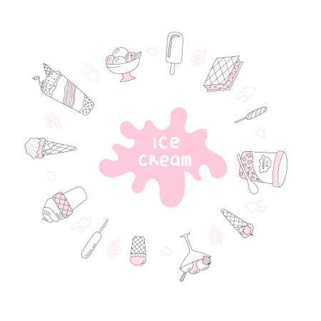 hand drawn vector illustration ice cream setのイラスト素材
