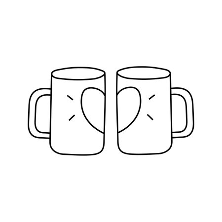 Vector illustration of two mugs, friendship, in doodle style. isolated on a white backgroundのイラスト素材
