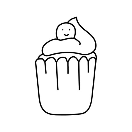 Vector illustration of cupcake in doodle style. isolated on a white background.のイラスト素材