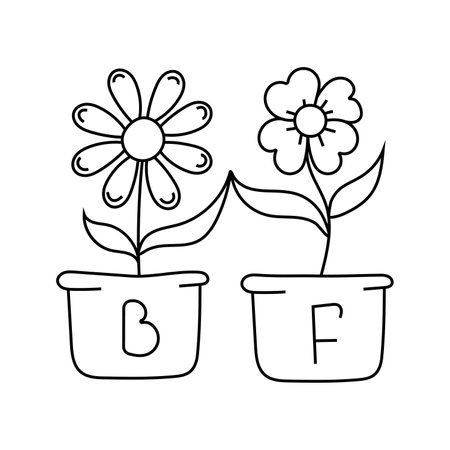 Vector illustration of two flowers in a pot, friendship in doodle style. isolated on a white backgroundのイラスト素材