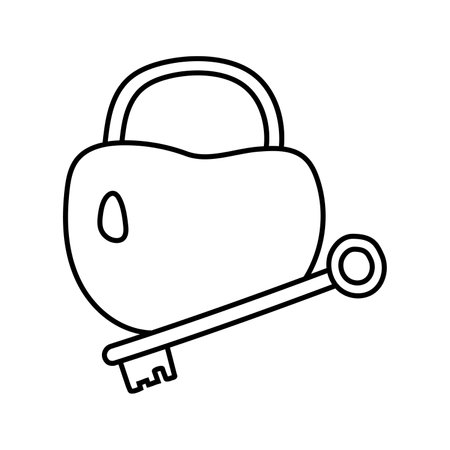 Vector illustration of a lock and key in doodle style. isolated on a white backgroundのイラスト素材