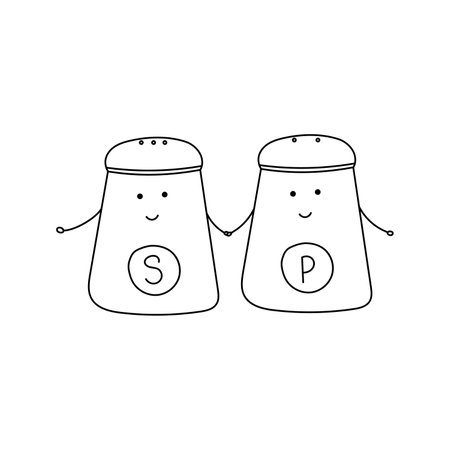 Vector illustration of salt and pepper shaker, friendship, in doodle style. isolated on a white backgroundのイラスト素材