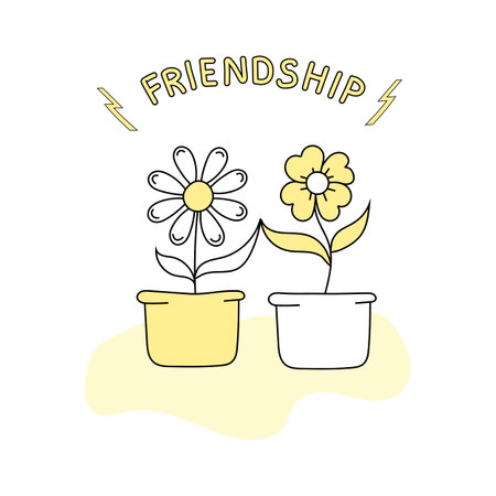 Vector illustration of two flowers in a pot, friendship in doodle style. isolated on a white backgroundのイラスト素材