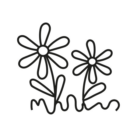 Vector illustration of two flowers in doodle style. isolated on white backgroundのイラスト素材