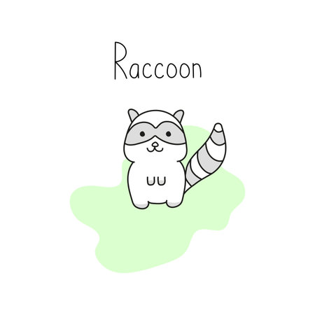 Vector illustration of cute raccoon in doodle style. isolated on white backgroundのイラスト素材