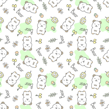 Vector illustration of cute bear seamless pattern in doodle style. isolated on white backgroundのイラスト素材