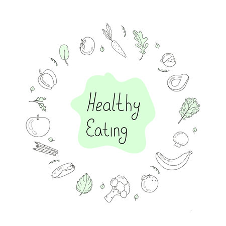 Vector illustration set of healthy food in doodle style.のイラスト素材