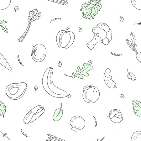 Vector seamless pattern vegetables in doodle styleのイラスト素材