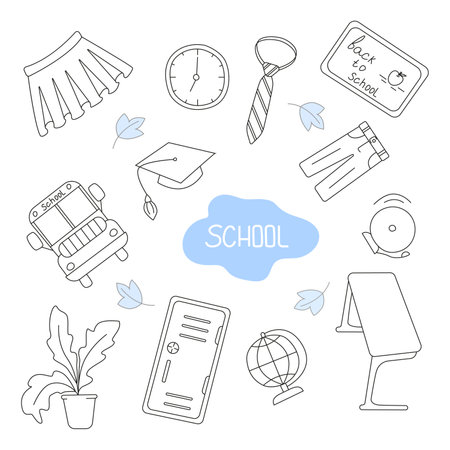 Vector set of school in doodle style. isolated on white backgroundのイラスト素材
