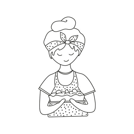 Vector illustration of girl confectioner in doodle styleのイラスト素材