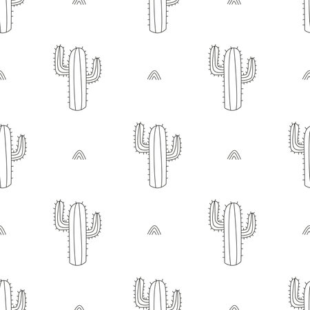 Seamless vector pattern cactus in doodle styleのイラスト素材