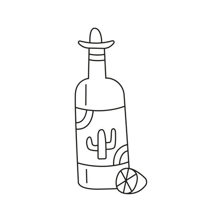 vector illustration of tequila bottle in doodle style.のイラスト素材