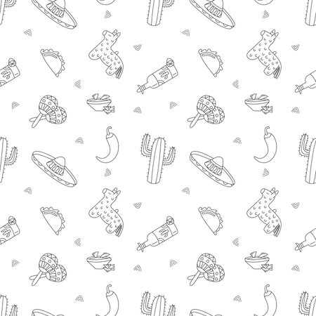 Seamless vector pattern mexico in doodle style.のイラスト素材