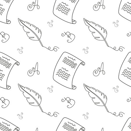 Vector seamless pattern literature, writer in doodle styleのイラスト素材