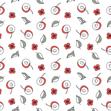 Seamless vector pattern cherry in doodle style.のイラスト素材