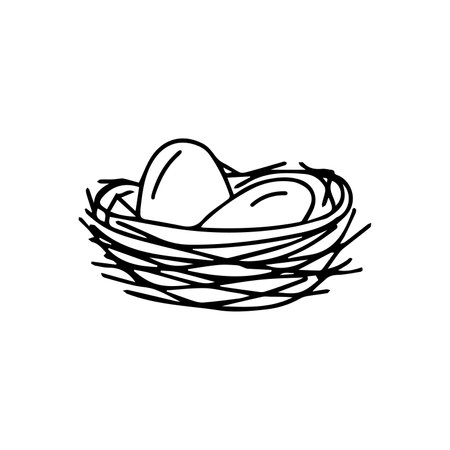 vector illustration nest with eggs Hand drawn, doodle. isolated on white backgroundのイラスト素材