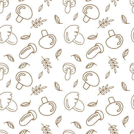 Seamless vector pattern mushrooms in doodle style. isolated on white backgroundのイラスト素材