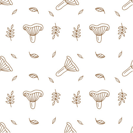Seamless vector pattern mushrooms in doodle style. isolated on white backgroundのイラスト素材