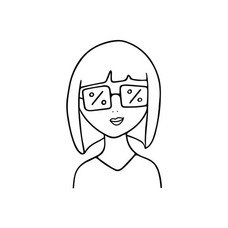 Hand drawn vector illustration girl on sale. isolated on white background.のイラスト素材