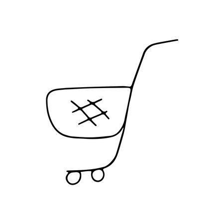 Hand drawn vector illustration of a shopping trolley. isolated on white background.のイラスト素材