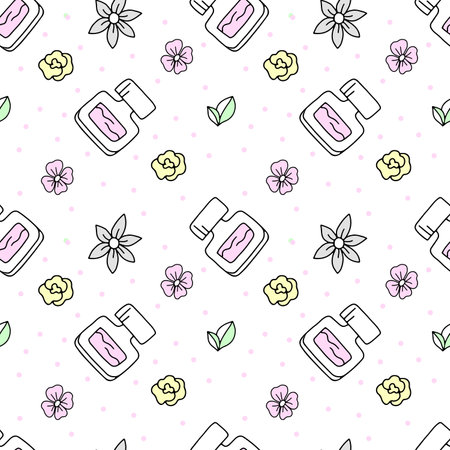 Seamless vector pattern perfume in doodle style.のイラスト素材