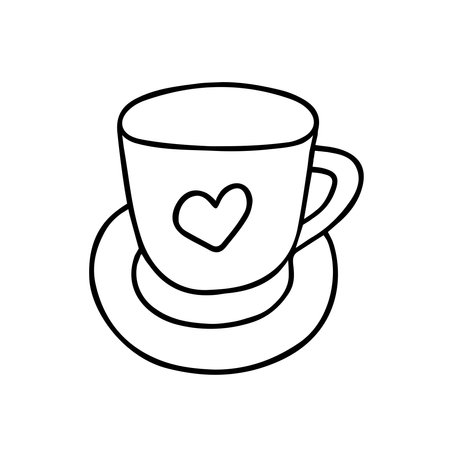 Hand drawn vector illustration of mug and saucer. isolated on white backgroundのイラスト素材