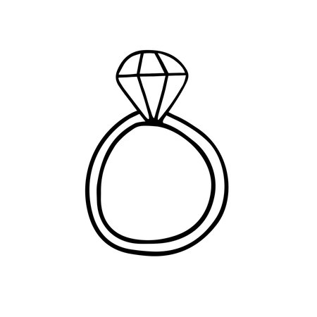 Hand drawn vector illustration of a ring with a stone. isolated on white backgroundのイラスト素材