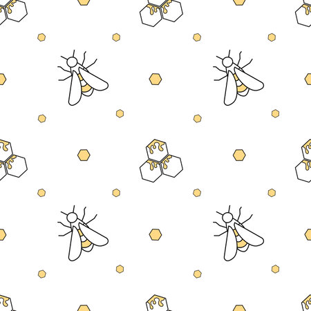 Vector seamless honey pattern, doodle style.のイラスト素材