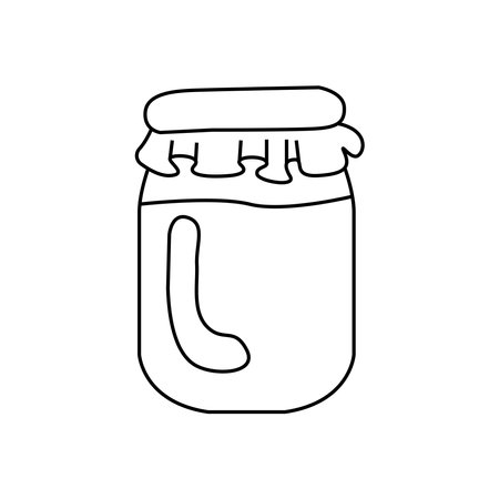 Vector linear illustration of a jar of honey, in doodle style. isolated on white backgroundのイラスト素材