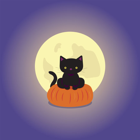 Vector illustration of a black cat on a pumpkinのイラスト素材