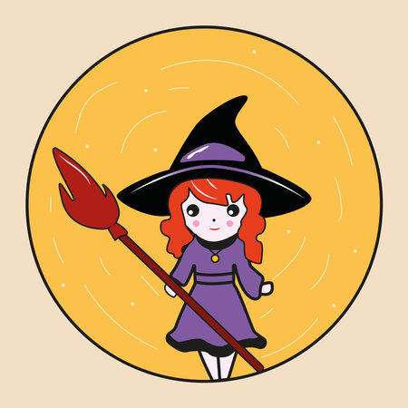 Vector illustration of a cute witch with a broom.のイラスト素材