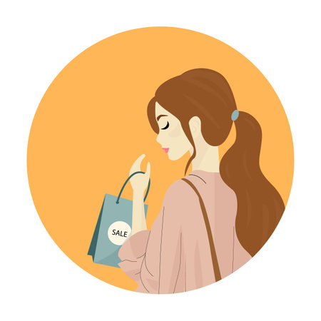 Vector illustration of a girl on shoppingのイラスト素材