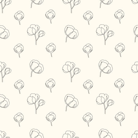 Cotton plant seamless vector pattern.のイラスト素材