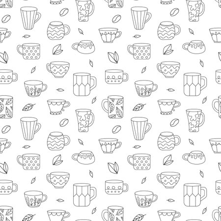 Seamless vector mug pattern in doodle style.のイラスト素材