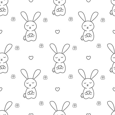 Seamless vector pattern of bunnies in doodle style.のイラスト素材