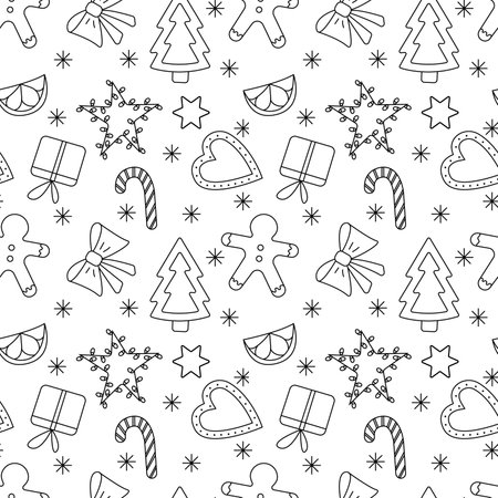 Seamless Christmas pattern. Vector illustration in doodle style. Isolated on white backgroundのイラスト素材