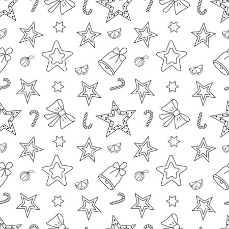 Seamless Christmas pattern. Vector illustration in doodle style. Isolated on white backgroundのイラスト素材